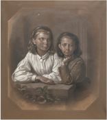 Henning, Carl Adolf (1809 Berlin- 1900 ebenda) "Geschwisterpaar", Pastell/Kreide, weiß gehöht, dati
