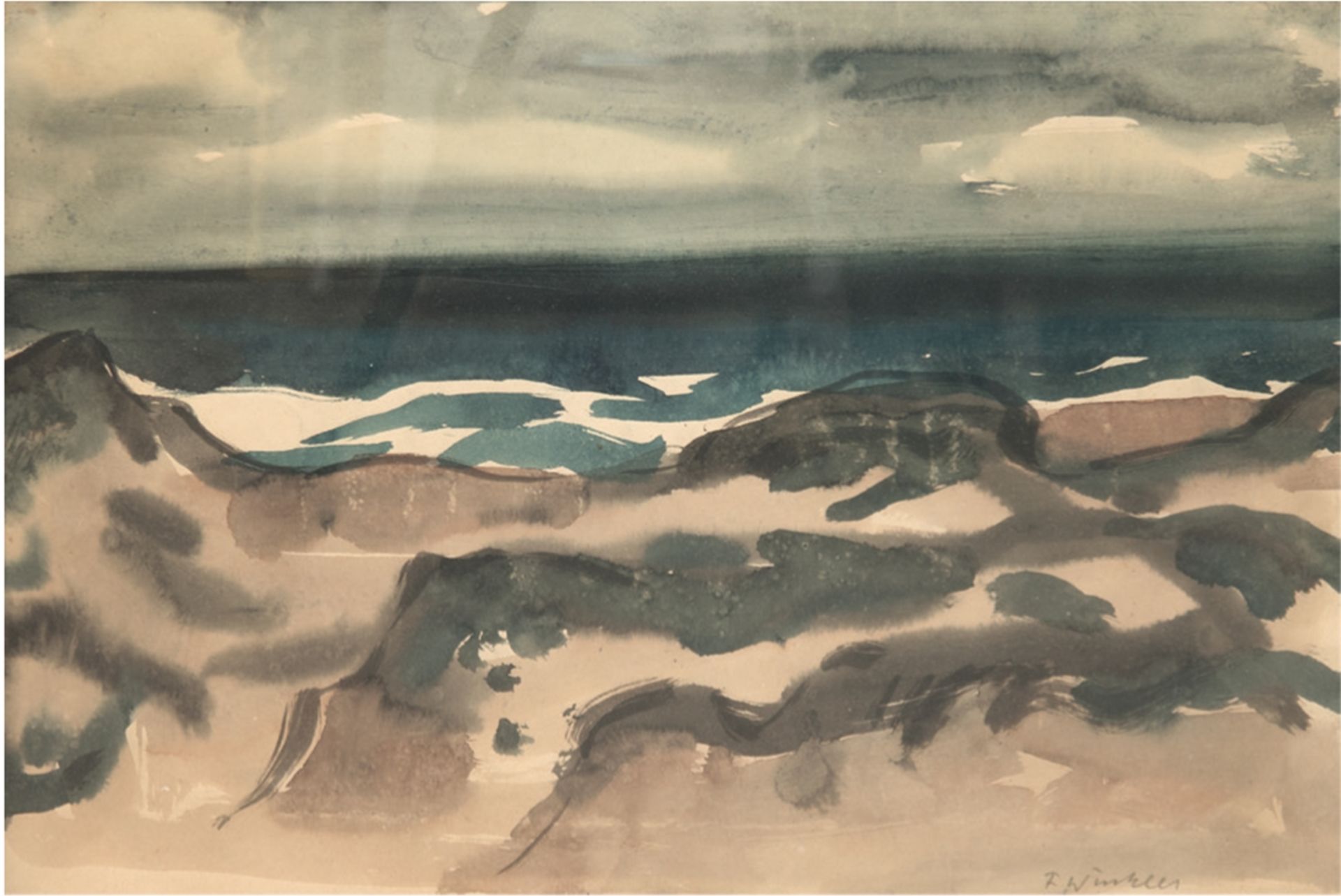 Winkler, F. (20. Jh.) "Blick über die Dünen auf die See", Aquarell, mit Bleistift signiert u.r., 37