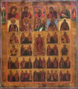 Vielfelder-Ikone, Rußland um 1800, Eitempera/Holz, mit auserwählten Heiligen, wie heiliger Evangeli