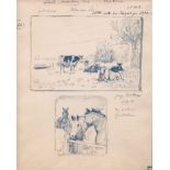 Koch, Georg (1857 Berlin- 1936 ebenda) "Kühe am See" und "Junge Holsteiner", Federzeichnungen, jewe