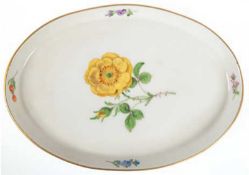 Meissen-Schälchen, Gelbe Rose, oval mit Goldrand, 1. Wahl, L. 18,5 cm