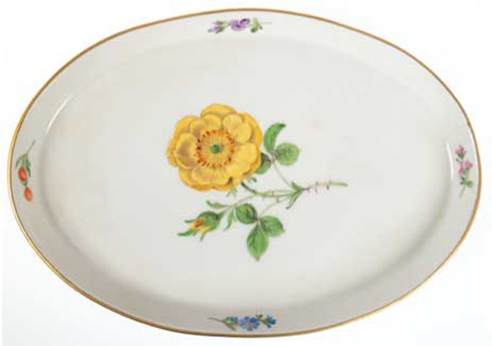 Meissen-Schälchen, Gelbe Rose, oval mit Goldrand, 1. Wahl, L. 18,5 cm