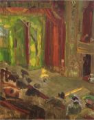 Maler des 20. Jh. "Theaterszene", Öl/Mp., undeutl. signiert u.l., Rand mit Fehlstellen, 49x35 cm, u