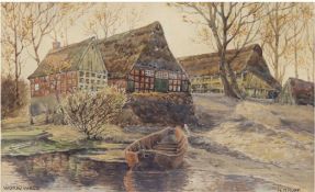 Kropp, Heinrich (1900-1982) "Worpswede", Aquarell, sign. u.r. und bez. u.l., 27,5x39 cm im Passepar