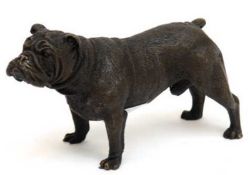 Bronze-Figur "Englische Bulldogge", Nachguß, bezeichnet "Bergmann"  braun gefaßt, Gießermarke "J.B.