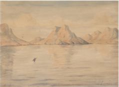 Petersen, Emanuel A. (1894-1948) "Grönlandschaft mit Eskimo im Kajak", Aquarell, signiert ur., unte