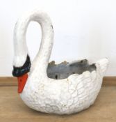 Blumenkübel "Schwan", Gußeisen, weiß gefaßt und bemalt, Korrosionsspuren, 39x46x28 cm