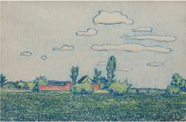 Maler des 20. Jh. "Bauerngehöft in Landschaft", Pastell, undeutl. sign. und dat. 1947 u.r., 31,5x42