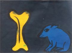 Homann (20. Jh.) "Das Tier und der Knochen", Aquarell, rückseitig signiert, 22,5x30,5 cm, lose hint