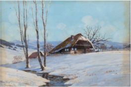 Nessel, Kurt (1880-1914 Dresden) "Winterliche Landschaft mit Gehöft", Gouache, unsign., rückseitig 