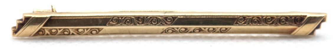 Stabbrosche um 1900 /1910 mit floralem Dekor, GG 585, 2,7 g Länge ca. 5,0 cm,