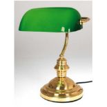 Bibliothekslampe, grüner, schwenkbarer Glasschirm, Messingfuß, H. 35 cm