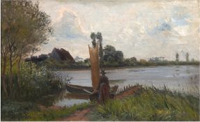 Anderson, Eduard Wilhelm Franz (1873 Preußisch-Holland1947 Stade) "Fischerfrau an der Memel, Öl/Lw.