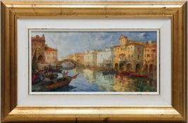 Italienischer Maler des 20. Jh. "Impressionistische Venedigansicht", Öl/SH, undeutl. sign. u.l., 20