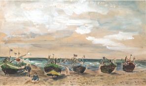 Kretzschmer, Bernhard (1889 Döbeln-1972 Dresden) "Fischerboote am Strand von Boltenhagen", Aquarell