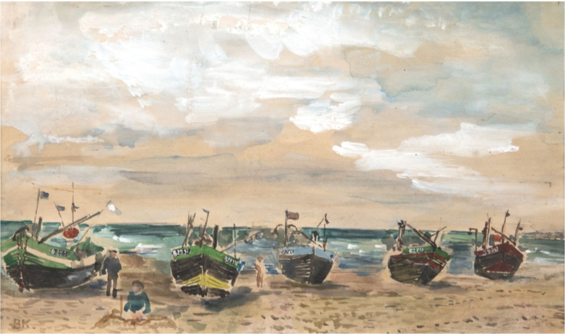 Kretzschmer, Bernhard (1889 Döbeln-1972 Dresden) "Fischerboote am Strand von Boltenhagen", Aquarell