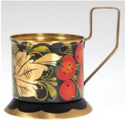Teeglashalter, SU, Messing,vergoldet, polychrome Fruchtmalerei, Innendurchmesser 6,5 cm