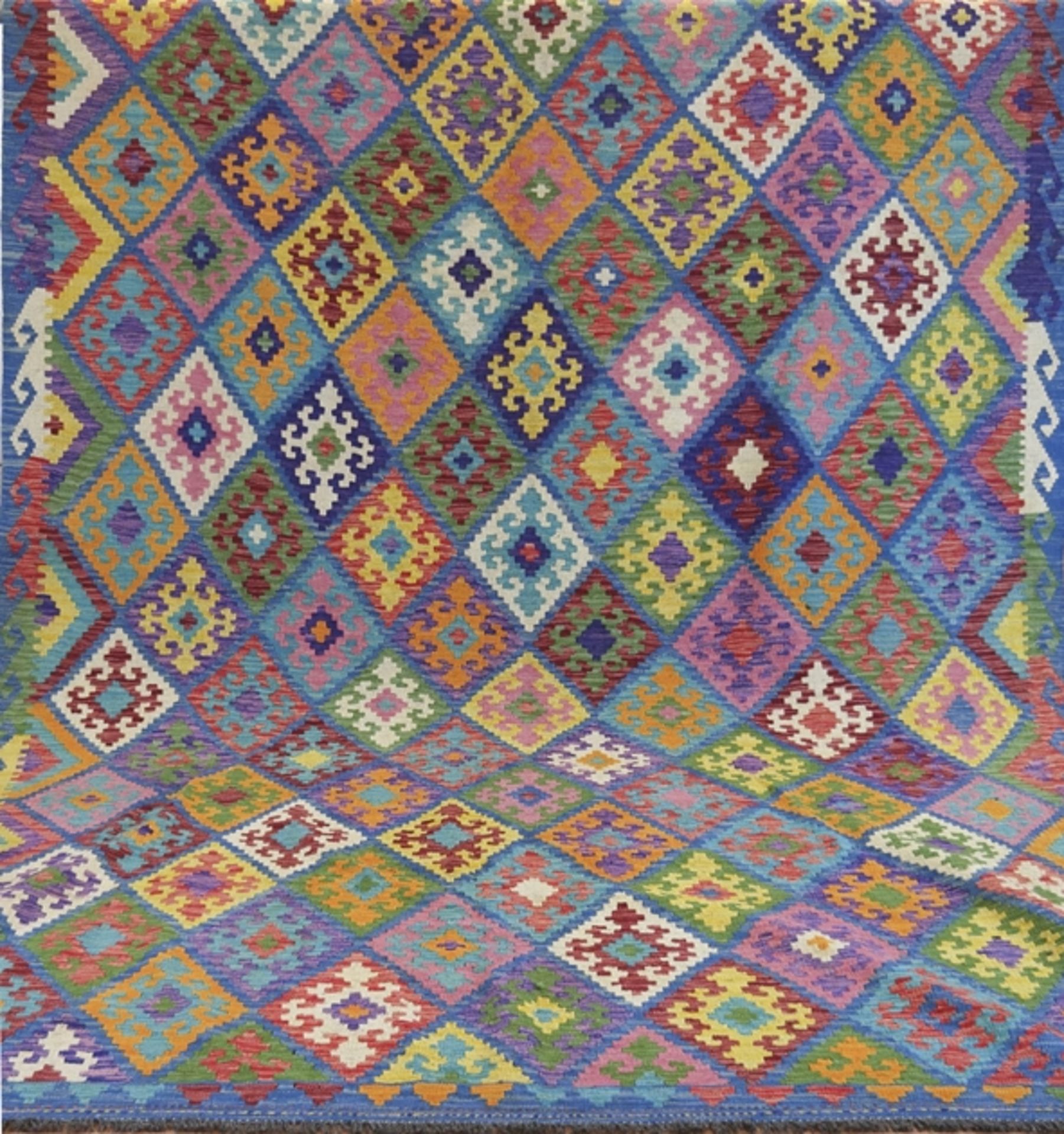 Shiraz Kelim, polychromes Rautenmuster, 300x211 cm