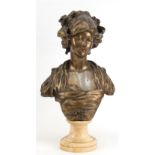 "Büste eines jungen Mädchens mit Haube", Bronze, goldbraun patiniert, rückseitig bezeichnet "D' apr
