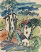 Franke "Expressive Landschaft mit Häusern", Aquarell, sign. u.r. und dat 1956, 46,5x34,5 cm, im Pas
