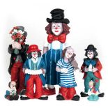 Sammlung von 7 Gilde-Clowns, 1985, Kunstmasse, farbig staffiert, 1x bestoßen, H. 5 cm bis 26 cm