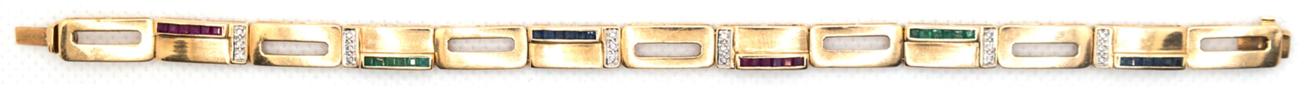 Armband, 585er GG, Goldschmiedeanfertigung, ausgefaßt mit  18 Diamanten von zus. ca. 0,11 ct., 12 R