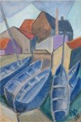 Huth, Robert Willy (1890 Erfurt-1977 Amrum) "Fischerboote im Stadthafen", Aquarell,  1920er Jahre, 