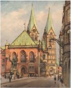 Zank, Hans (1889 Berlin-1967 Falkensee) "Bremen", Farbdruck, 36,5x26 cm, hinter Glas im Passepartou