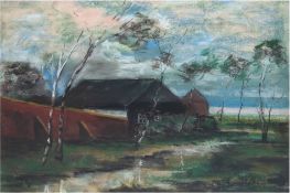 Malskat, Lothar (1913 Königsberg-1988 Wulfsdorf bei Lübeck) "Gehöft in Ostseelandschaft", Pastell, 