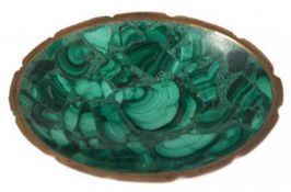 Schälchen, Malachit mit Messingrand, ovale flache Form, 2x9x7 cm