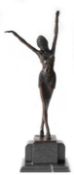 Bronze-Figur "Art Deco-Tänzerin mit erhobenen Armen", Nachguß, braun patiniert, bezeichnet "D.H. Ch