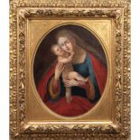 Maler des 18./ 19. Jh. "Maria mit Kind", Öl/Holz, unsign., 78x63 cm, ovaler Ausschnitt im Prunkrahm
