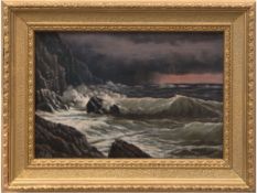 Gudin, P. (1. Hälfte 20. Jh.) "Brandung an Felsenküsten bei Sturm", Öl/Mp., signiert u.l., 25x36 cm