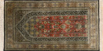 Seidenteppich, Ghom Persien, Seide auf Seide, Floralmuster, 73x130 cm
