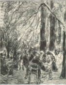 Liebermann, Max (1847- 1935 Berlin) "Cafe im Park", Holzschnitt um 1922-25, 7,5x7,5 cm, hinter Glas
