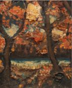 Fjord, Lisa "Herbstliches Waldinneres", Öl/Lw., partiell pastös aufgetragen, sign. u.l., rückseitig
