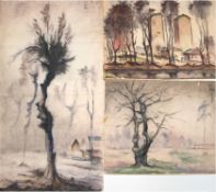 Deckwer (1. Hälfte 20. Jh.) 3 Aquarelle "Baum ohne Blätter", monogr. und  dat. 1936 o.r., 66x82 cm,