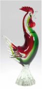 Muranofigur "Hahn", farbloses Glas mit grünen und roten Einschmelzungen, H. 30,5 cm