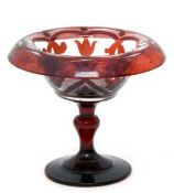 Biedermeier-Zuckerschale, farbloses Glas mit Rubinüberfang, Scheibenfuß mit Abriß, H. 12 cm, Dm. 14