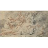 "Mythologische Szene", 18. Jh., Zeichnung im Stil Trois Crayons, in der Art Francois Boucher, 15x26