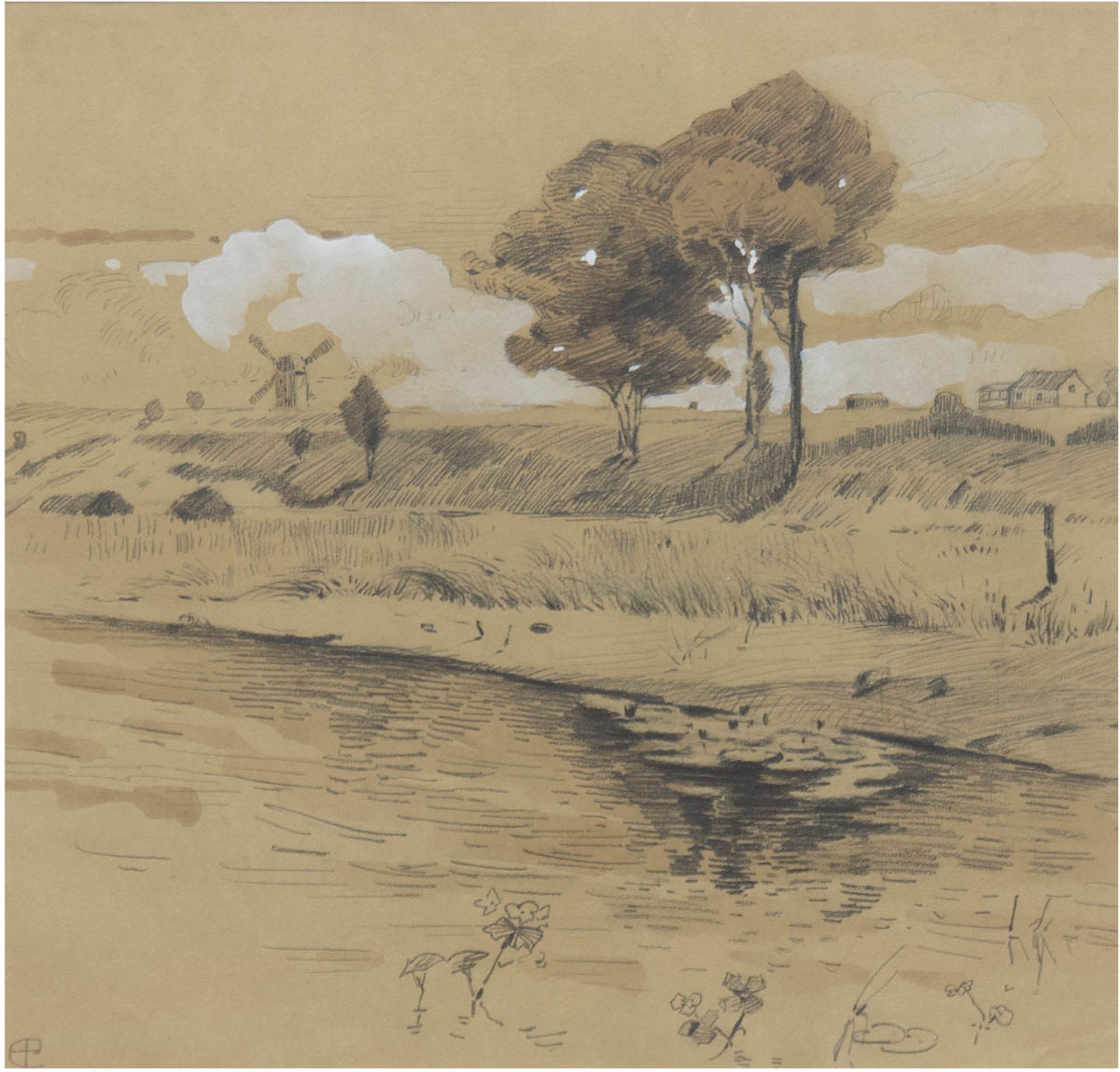 Preussner, Else (1889-1954) "Pommersche Landschaft", Mischtechnik, monogr. u.l., 30x29,5 cm, im Pas