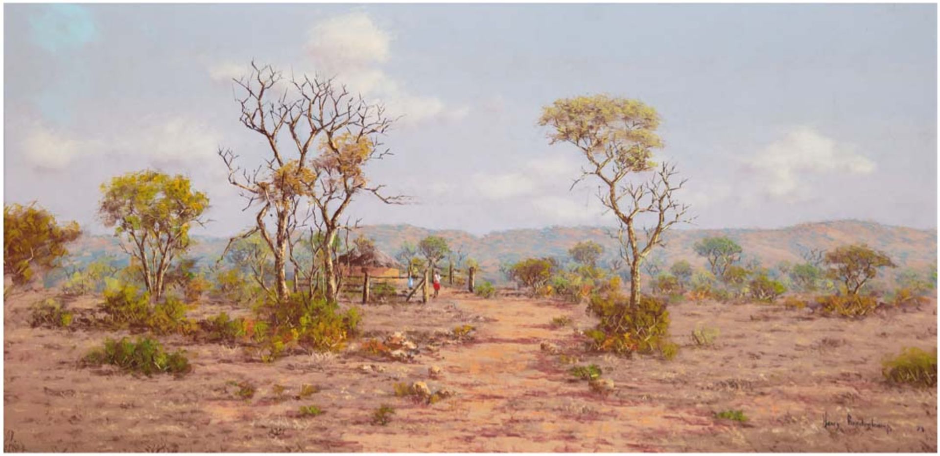 Bredenkamp, Henry (1935) "Afrikanische Landschaft", Öl/Hartfaser, sign. u.r., 45x91 cm, Rahmen (Bre