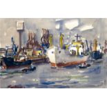 Beyer, Tom (1907 Münster/Westfalen-1981 Stralsund) "Rostock - Überseehafen IV", Aquarell, signiert