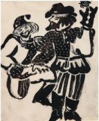 "Zwei Harlekine", Tuschezeichnung, unsign., kl. Farbabplatzungen, 18,5x15 cm, im Passepartout hinte
