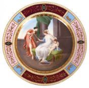 Großer Zierteller, Manufaktur Wien, 2. Hälfte 19. Jh., im Spiegel "Sitzende Venus neben ihr sitzend
