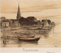 Wachenhusen, Friedrich Adolf Julius Ludwig (1859 Schwerin-1925 ebenda) "Travemünde", Zeichnung, sig