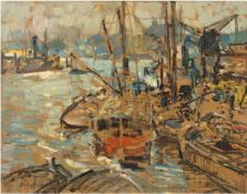 Maler des 20. Jh. "Hafenansicht", Öl/Mk., bezeichnet "L.Sandrock" u.l., 47x59 cm, Rahmen
