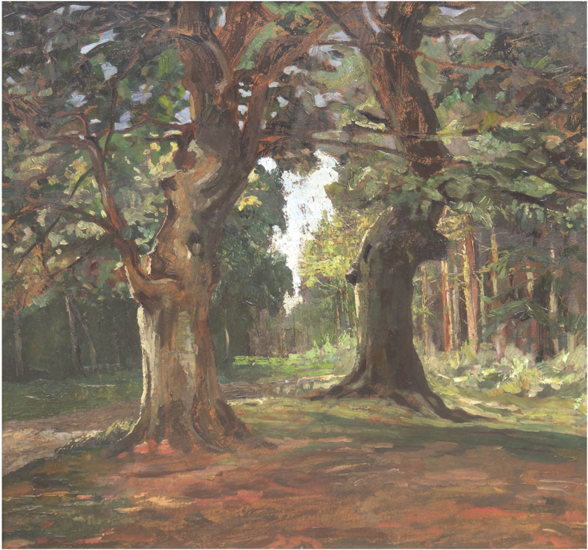 Maler 1. Hälfte 20. Jh. "Waldlichtung", Öl/MP., unsigniert, 60x60 cm, Rahmen
