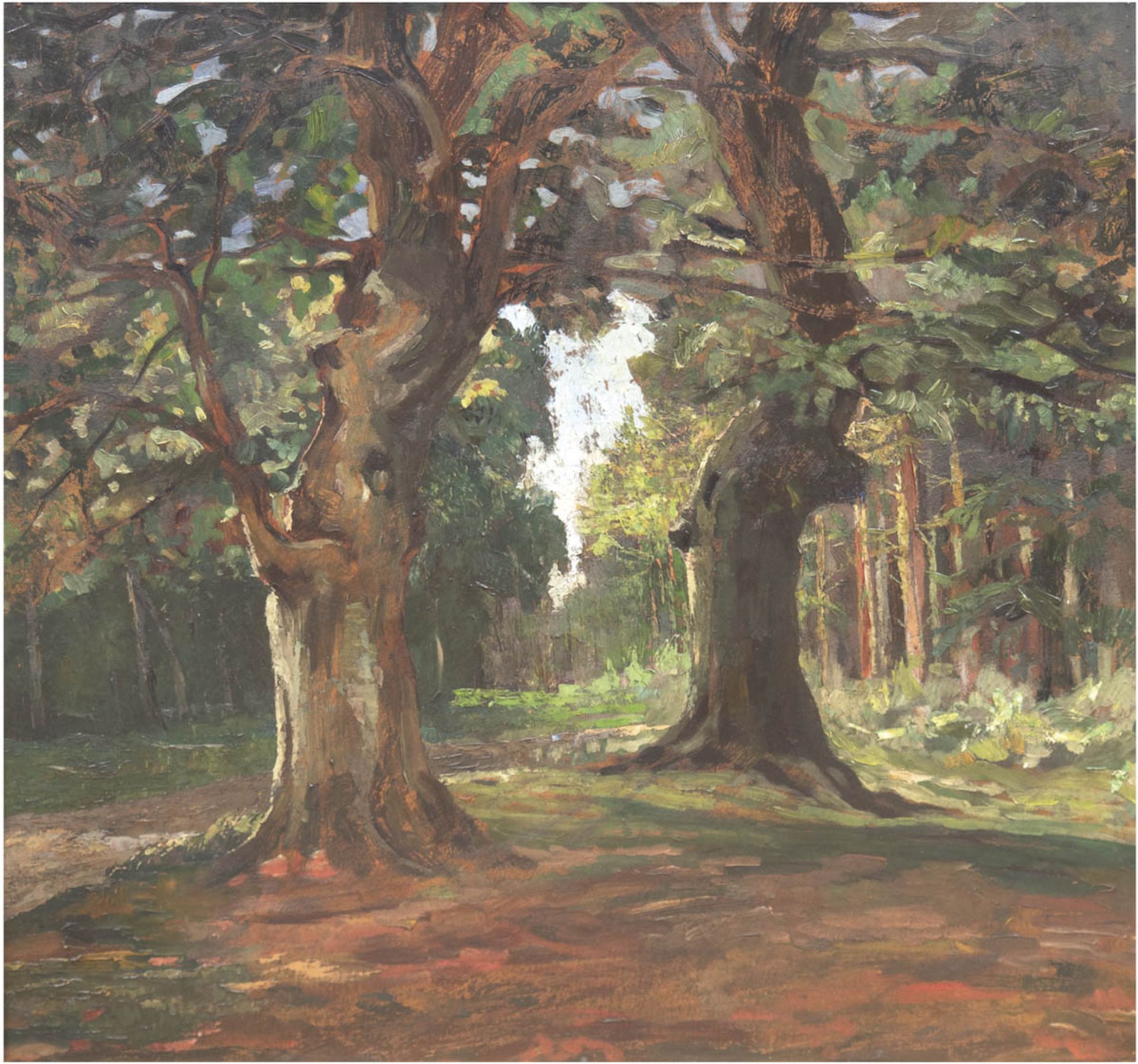 Maler 1. Hälfte 20. Jh. "Waldlichtung", Öl/MP., unsigniert,  60x60 cm, Rahmen