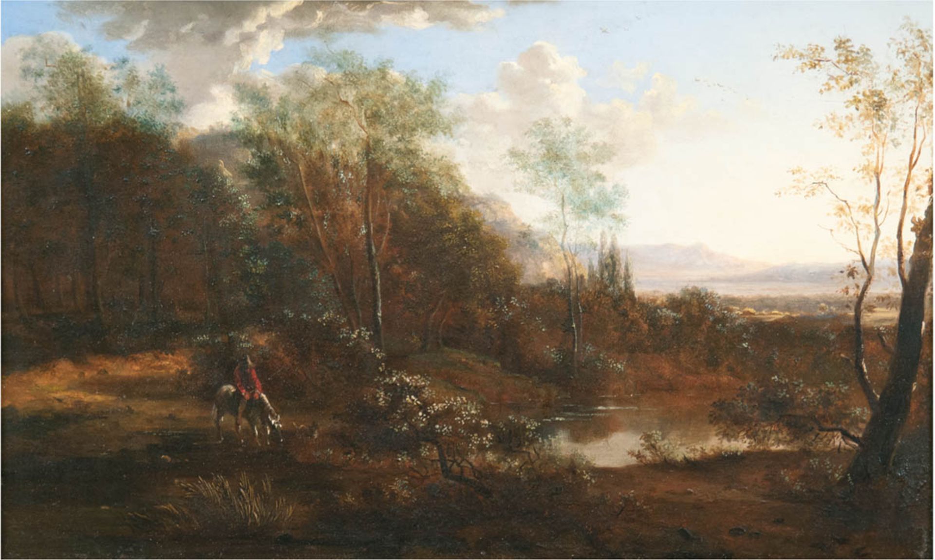 Landschaftsmaler Anf. 19. Jh. "Reiter in schottischer Moorlandschaft ", Öl/Mp., unsigniert, 30x48,5